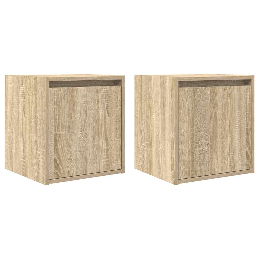 vidaXL Mesillas de noche de pared 2 uds 38x34x40 cm en color Roble ahumado/Madera antigua/Roble artisan y más | cómodas modernas ergonómicas para comedor cocina salón hogar