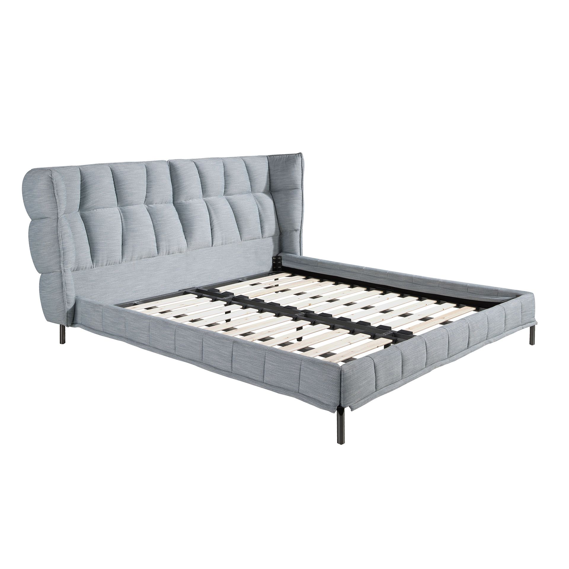 Angel Cerdá - Cama de Matrimonio Tapizada en Tela con Estructura de Madera de Pino y Patas de Acero Oscurecido - Diseño Moderno con Cabecero Capitoné - 239 x 234 x 109 cm