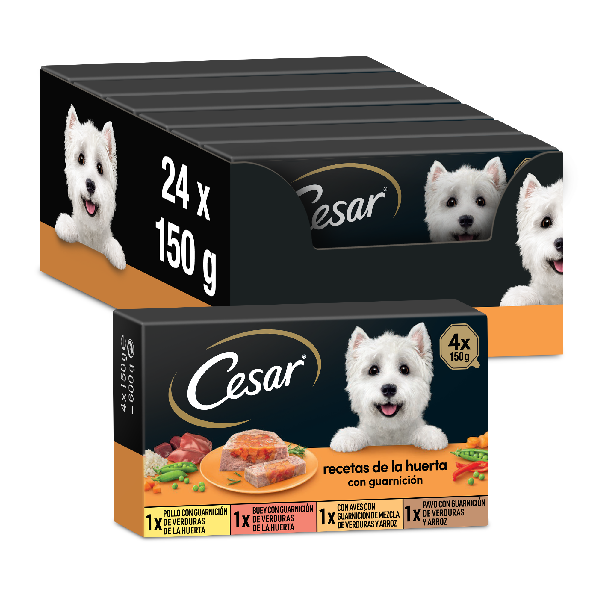 Cesar - Cesar Comida Húmeda para Perros Recetas de la huerta en Paté y Gelatina Multipack (Pack de 6 x 4 Tarrinas x 150g)
