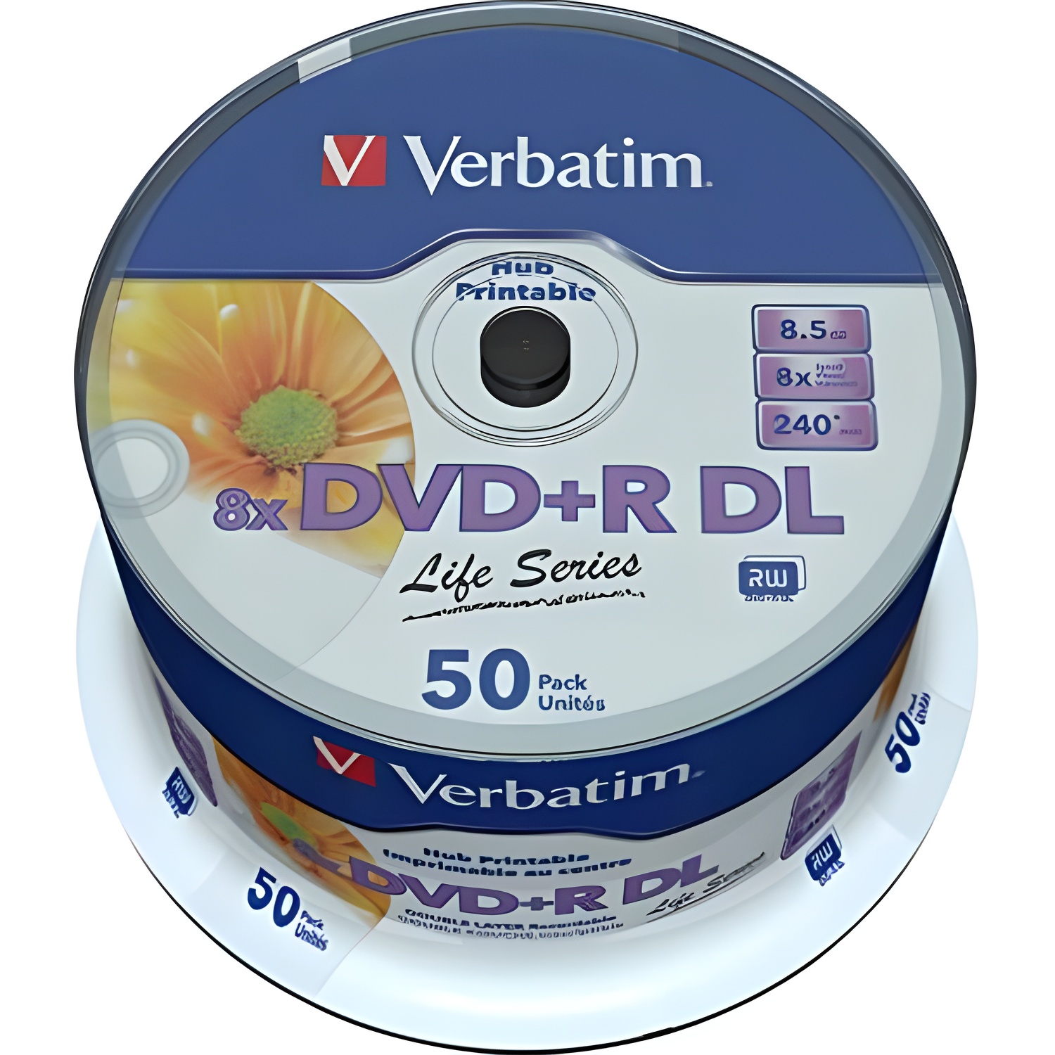 Verbatim DVD Double Layer DVD + R DL 8.5 GB / 240 min 8x, Full printable White Non ID, 50 PCs in Box