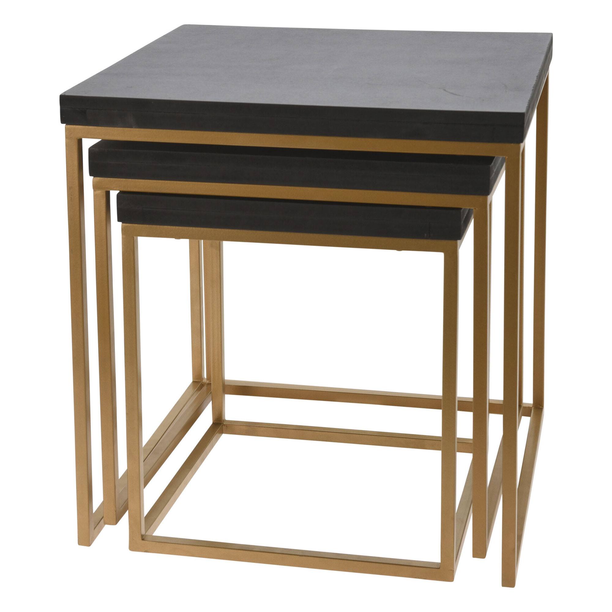 Well Home Juego de 3 bancos en madera y metal color negro