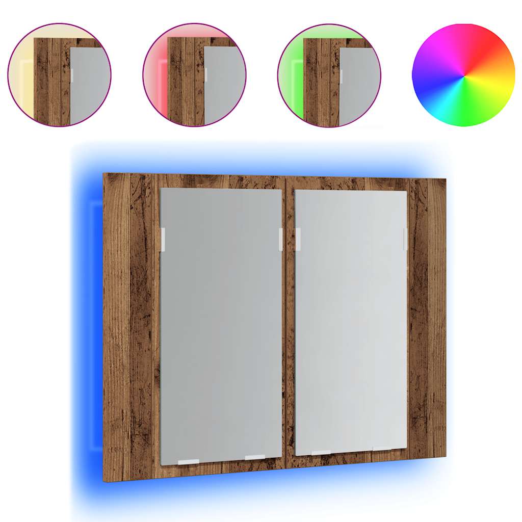 vidaXL Armario con espejo LED madera ingeniería envejecida 60x12x45 cm