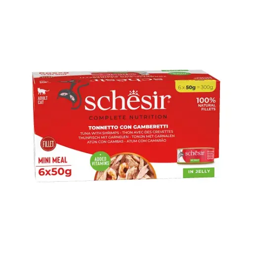 Schesir Multipack Comida Húmeda de Atún con Gambas para Gatos - 6x50 gr