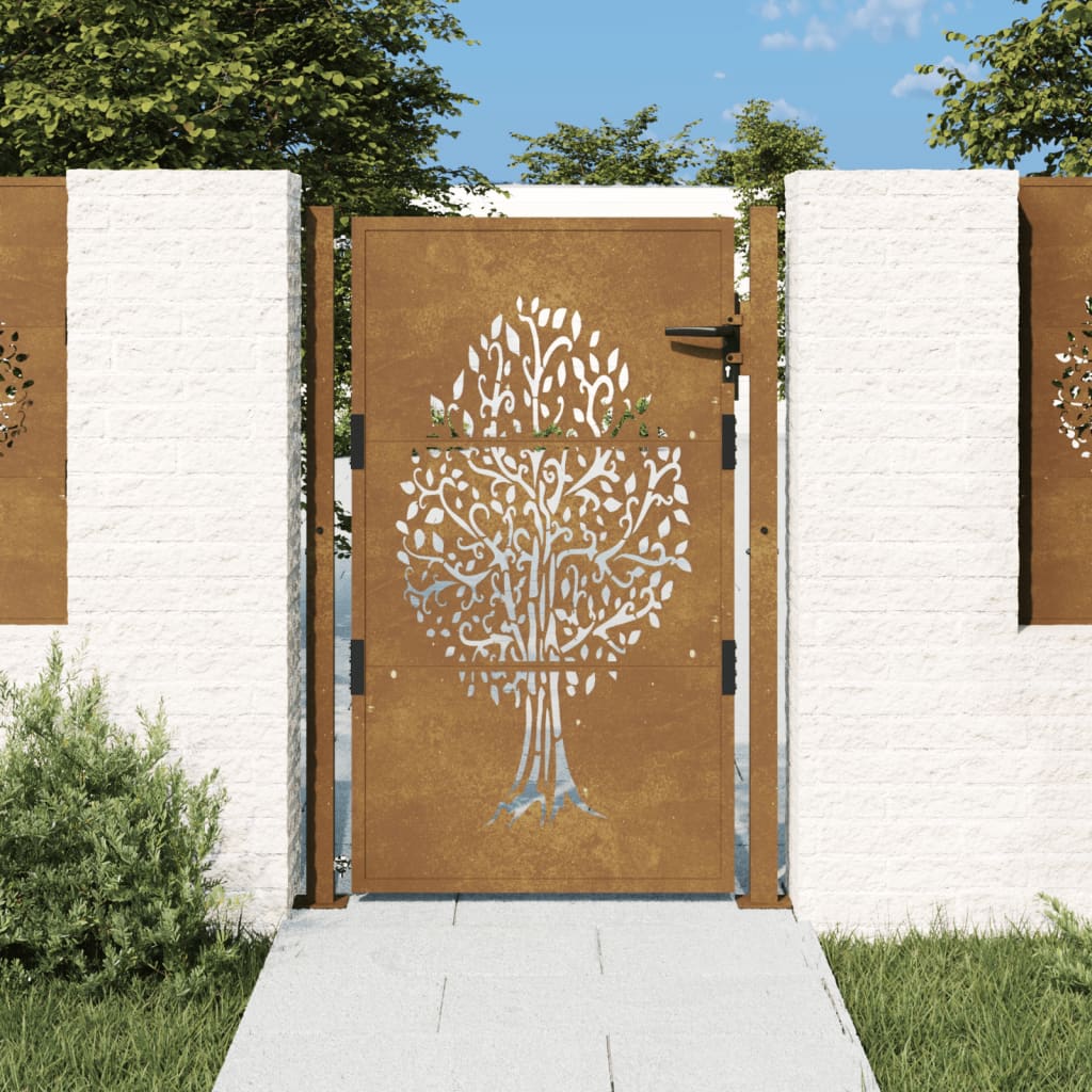 vidaXL Puerta de jardín acero corten diseño árbol puerta de valla Dimensiones 105 x 80 cm,  105 x 105 cm,  105 x 130 cm y mas