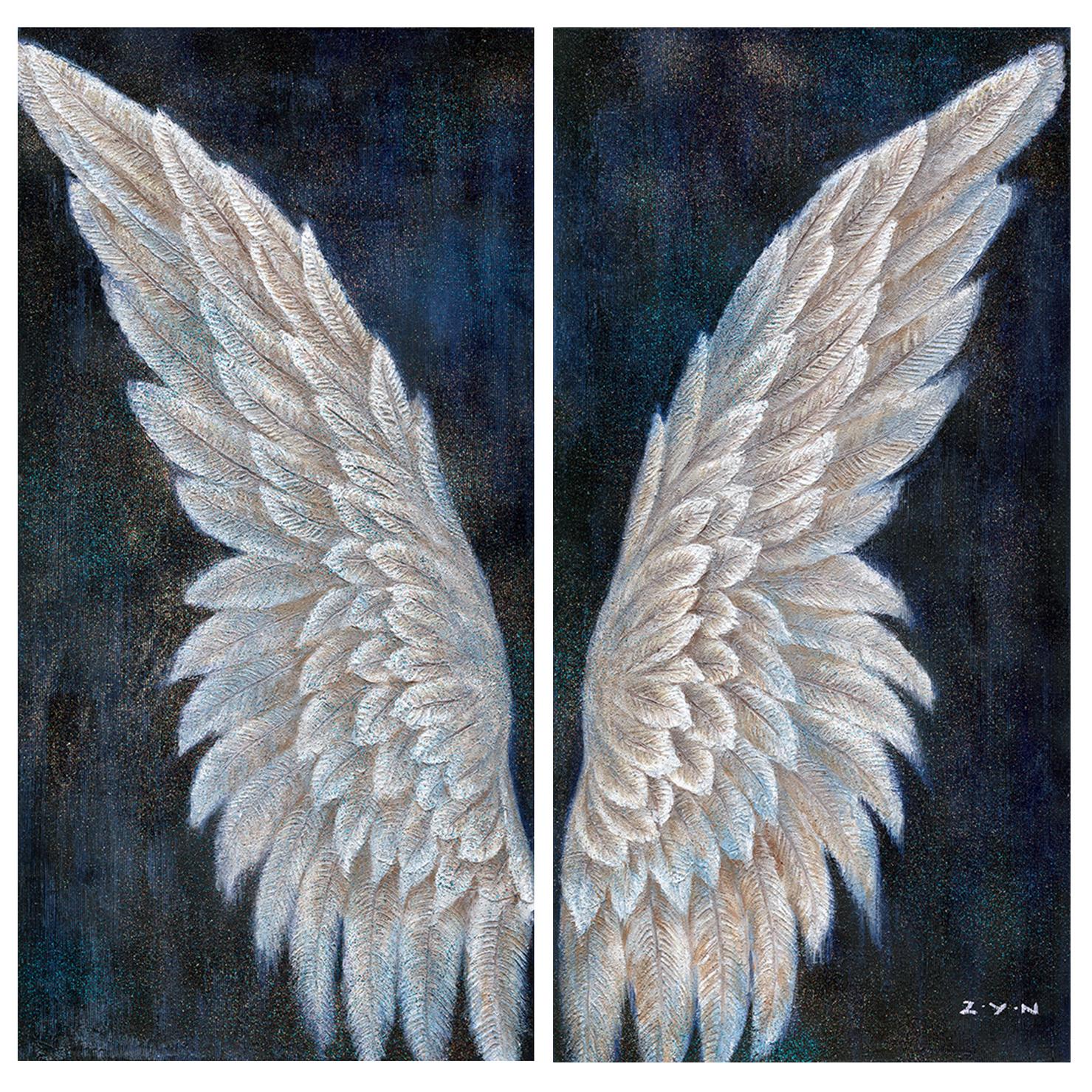 Hispanohogar Cuadro en Lienzo Pintado Al óleo, Alas Brillantes (72344), 120x120x3 Cm - Arte Moderno
