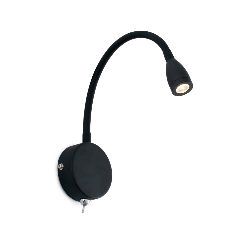 Lámpara de pared Faro Barcelona - Loke LED 3W con brazo - Aluminio y metal pintado, luz de lectura para dormitorio - Negra