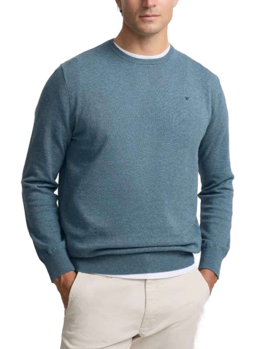 Jersey punto fino Silbon cuello caja azul petróleo hombre