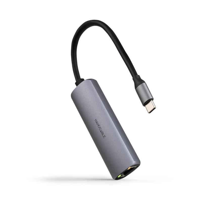 Nanocable Adaptador USB-C 3.1 a RJ45, con PD 100W, USB-C/M, Aluminio, Color Gris, 18 cm