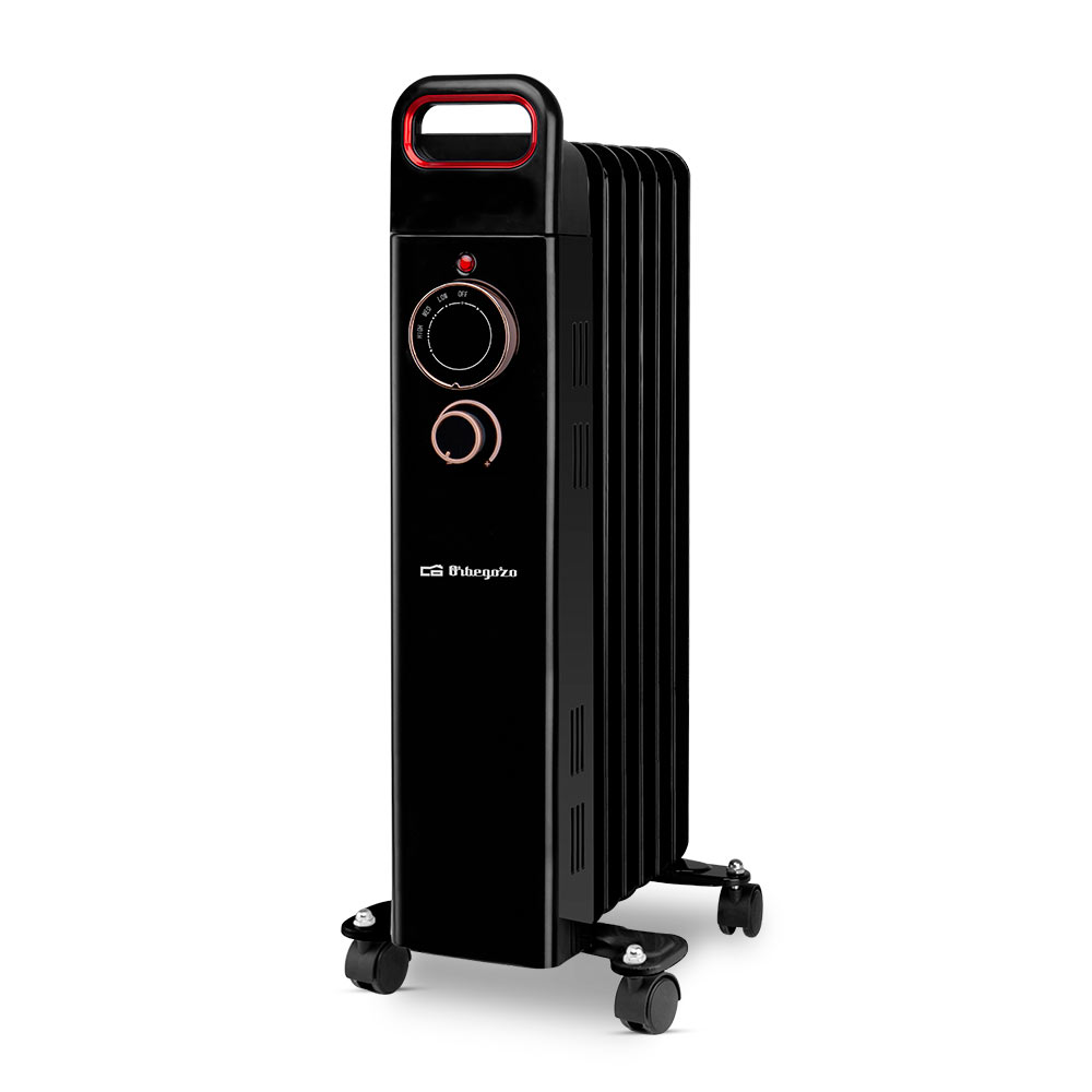 Radiador de aceite Orbegozo RUN 1500, 7 elementos, termostato regulable, 3 potencias de calor, ruedas pivotantes multidireccionales, 1500 W