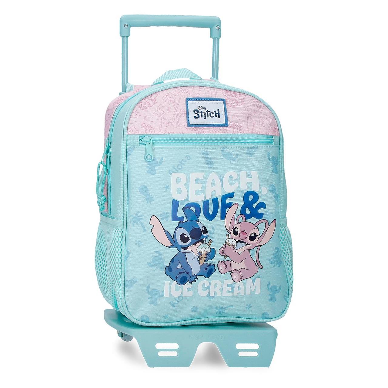 Mochila escolar con carro Stitch Beach & Love 23x28x10cm Turquesa