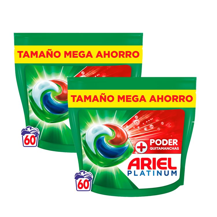 Ariel Platinum | Pack Todo En 1 Pods Extra Poder Quitamanchas_ 120 Cápsulas De Detergente Líquido_ Tamaño Mega Ahorro_ Formato 2x60 Lavados