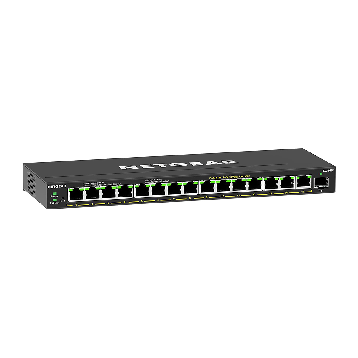 Netgear GS316EP-100PES switch Gestionado Energía sobre Ethernet (PoE) Negro