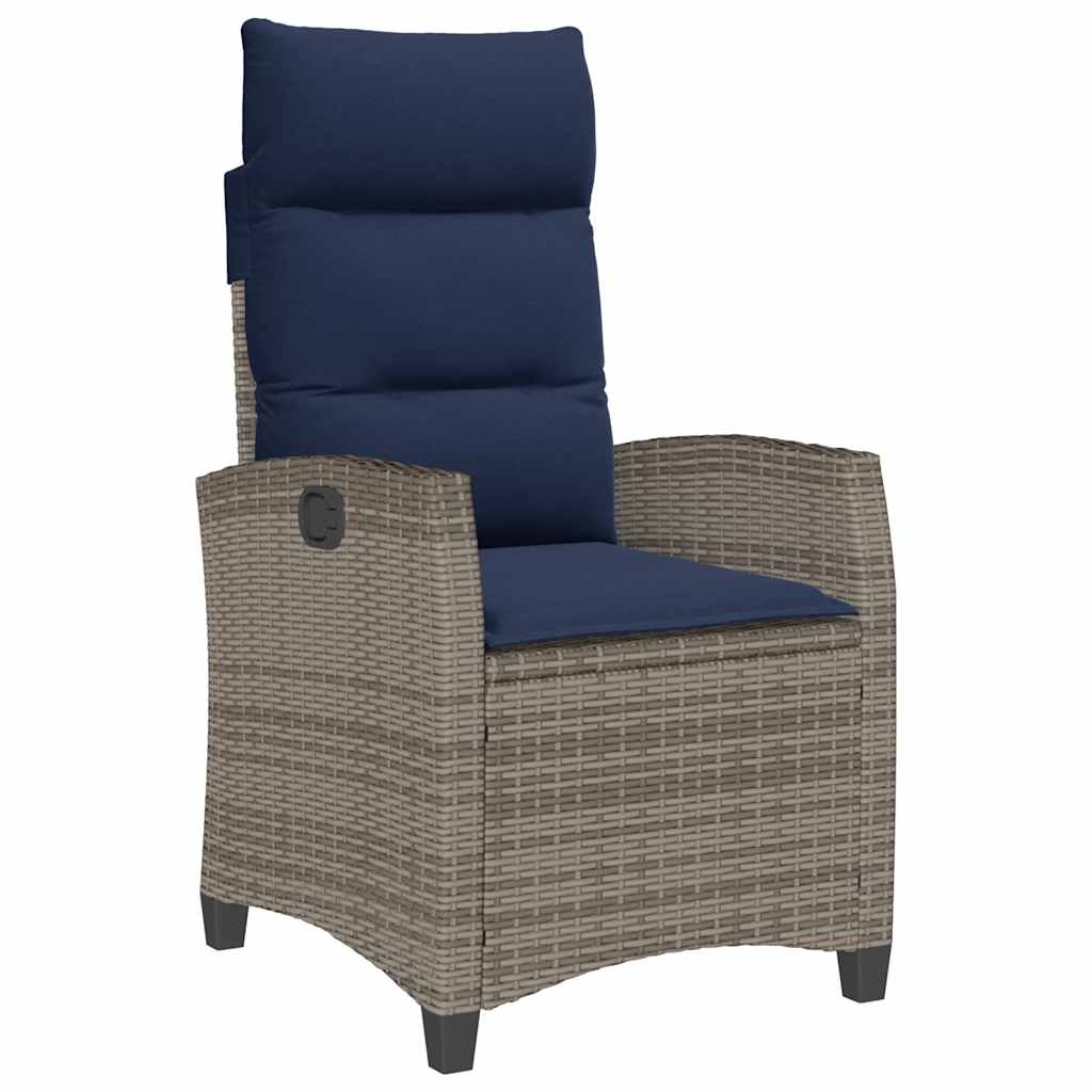 vidaXL Silla de jardín reclinable con mesa auxiliar ratán gris
