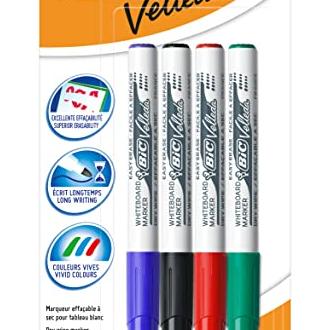 BIC Velleda Rotuladores de Pizarra Blanca, Punta Media (4,5mm), Pack de 4