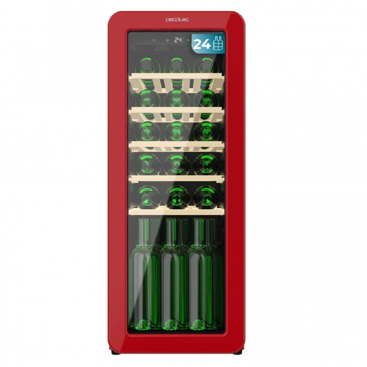 Cecotec Vinoteca 24 Botellas Retro Bolero Grandsommelier Origin 24 Hit Red. Acabado En Rojo Con Control Led, Temp. 5-20ºC