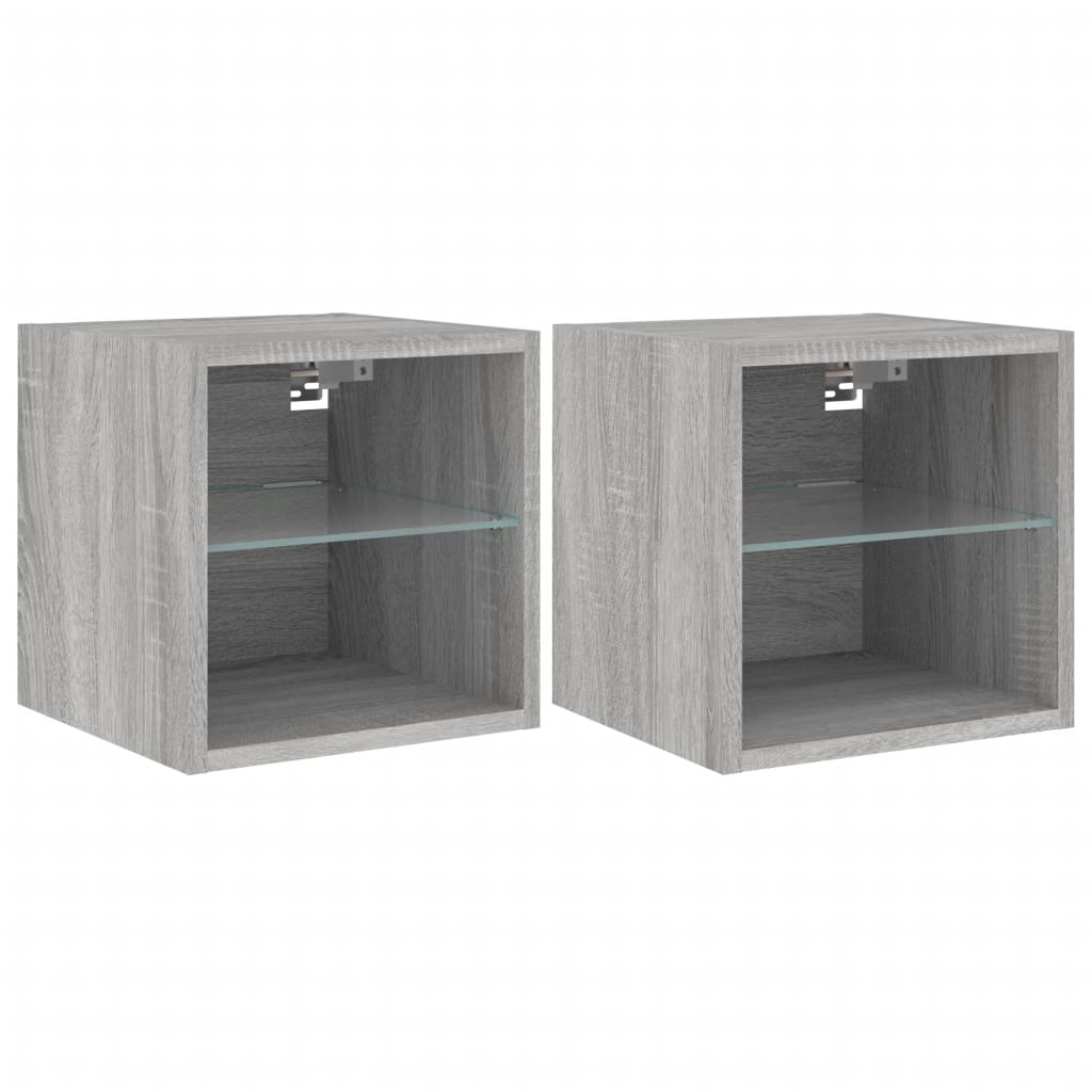 vidaXL Muebles TV de pared luces LED 2 uds gris Sonoma 30x28,5x30 cm