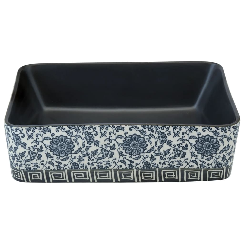 vidaXL Lavabo de encimera rectangular cerámica negro azul 46x35,5x13cm