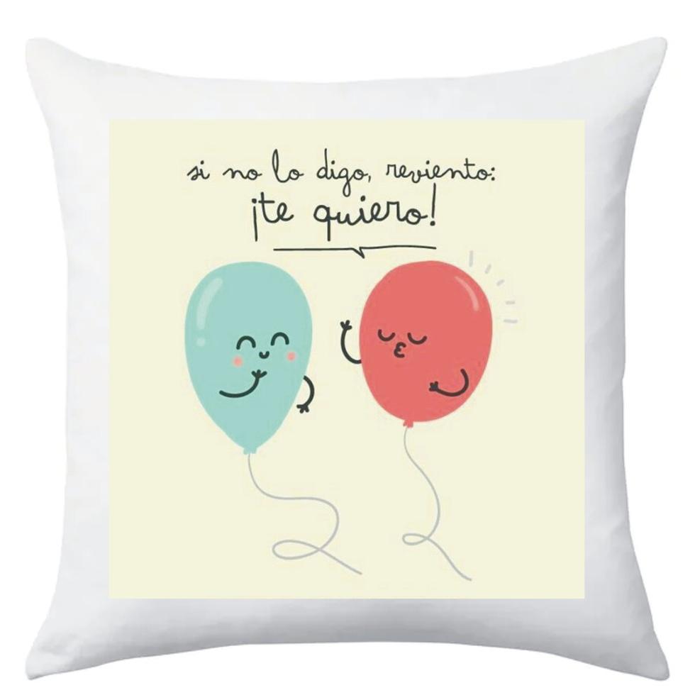 TEOVEL COJÍN + RELLENO CON FRASE: “SI NO LO DIGO REVIENTO TE QUIERO” ESPECIAL SAN VALENTÍN. MENSAJE DE AMOR. 40 x 40 CM