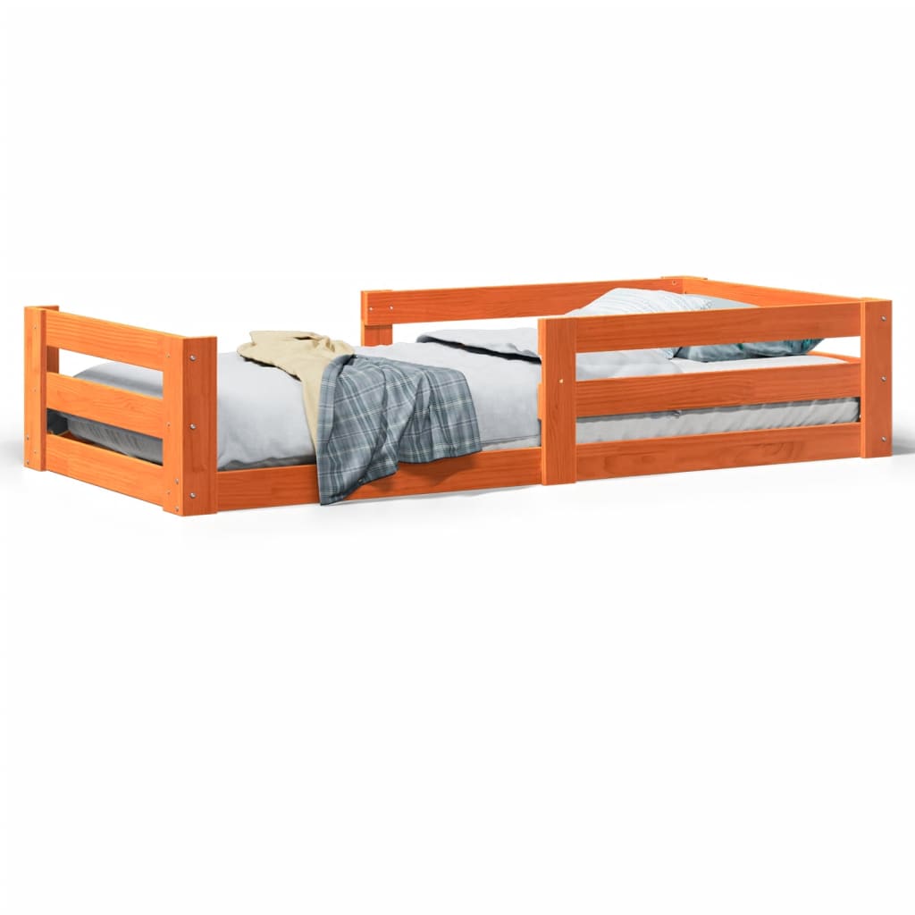 Cama sin colchón madera maciza pino marrón cera 80x200 cm