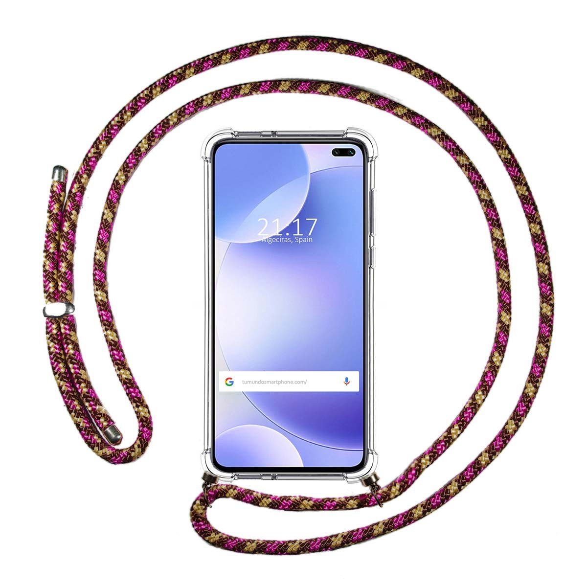 Tumundosmartphone Funda Colgante Transparente para Xiaomi Pocophone POCO X2 con Cordon Rosa / Dorado