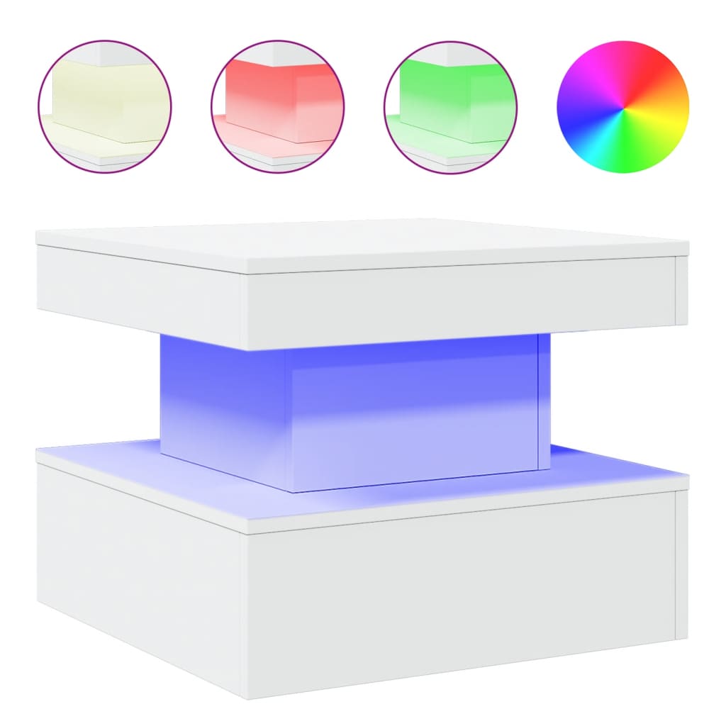 Vidaxl Mesa de Centro con Luces LED 50x50x40 Cm Blanco