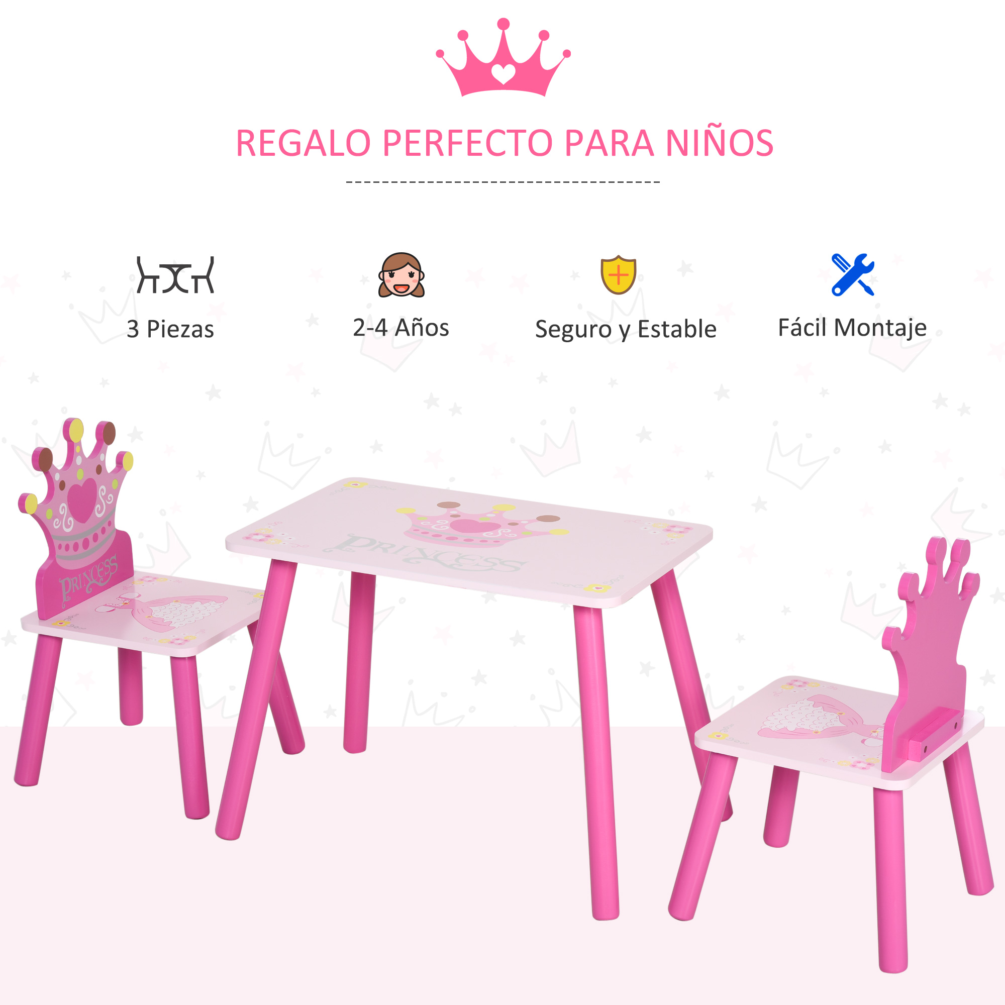 Juego de mesa y 2 sillas infantil Homcom blanco 56x56x50 cm