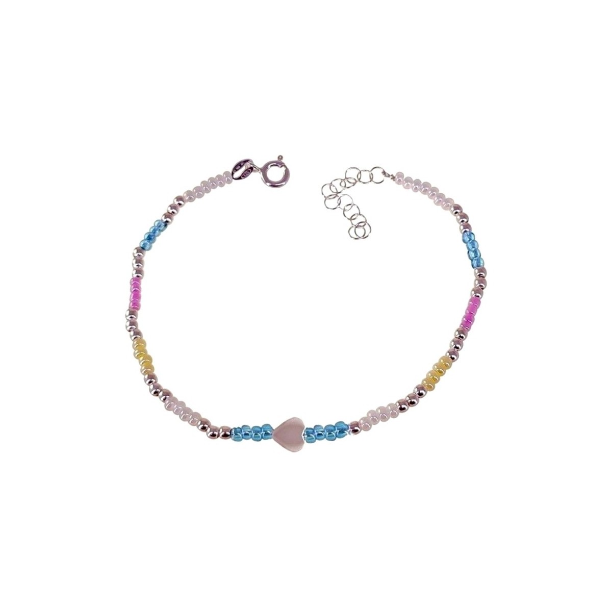 Pulsera plata Ley 925m mujer 17 cm. combinada colores corazón 6 mm. reasa
