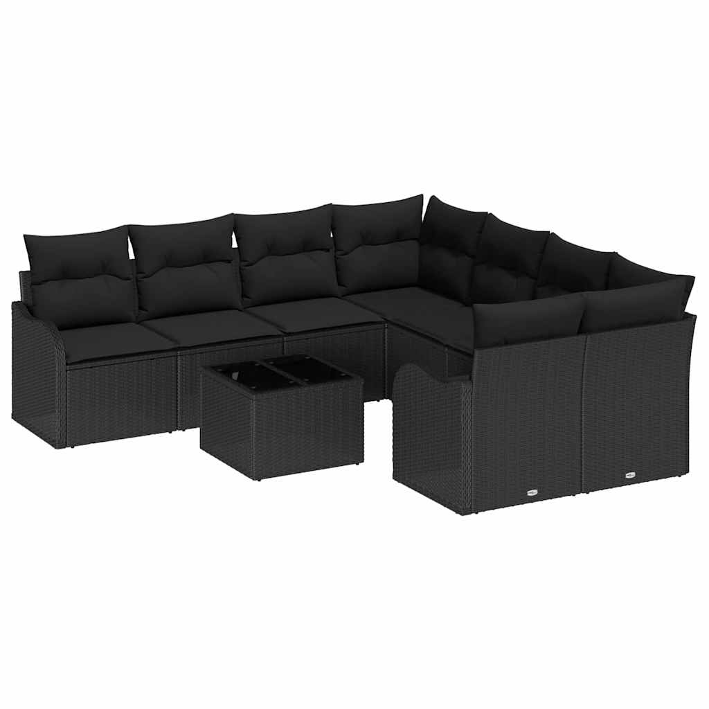 vidaXL Conjunto de sofá de jardín Manual 9 pcs Negro ratán sintético