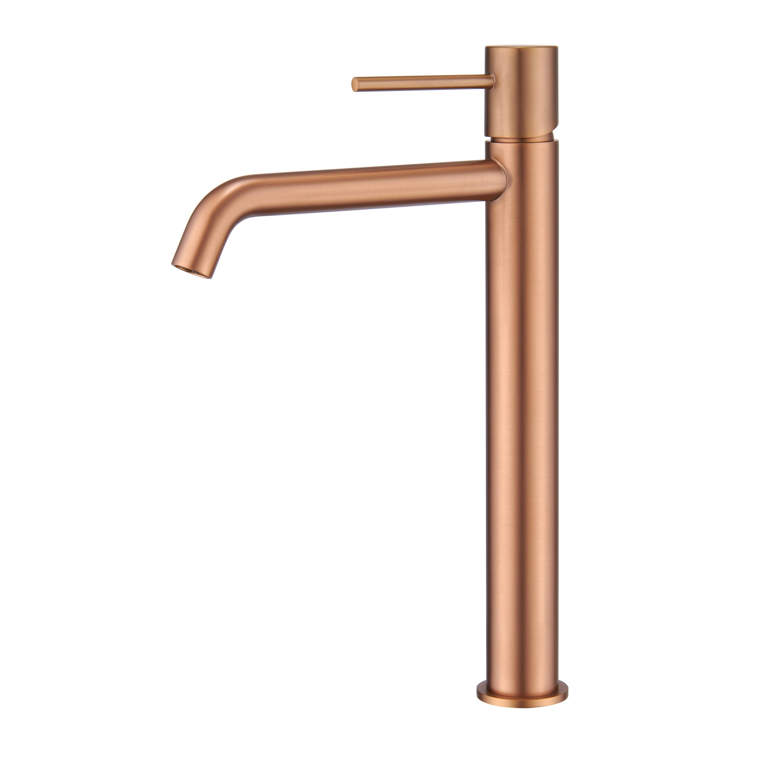 IMEX grifo monomando lavabo alto oro rosa en latón y zamak con acabado PVD cartucho cerámico Ø26 mm incluye 2 flexibles 3-8 para instalación segura modelo MONZA BDM039-3ORC