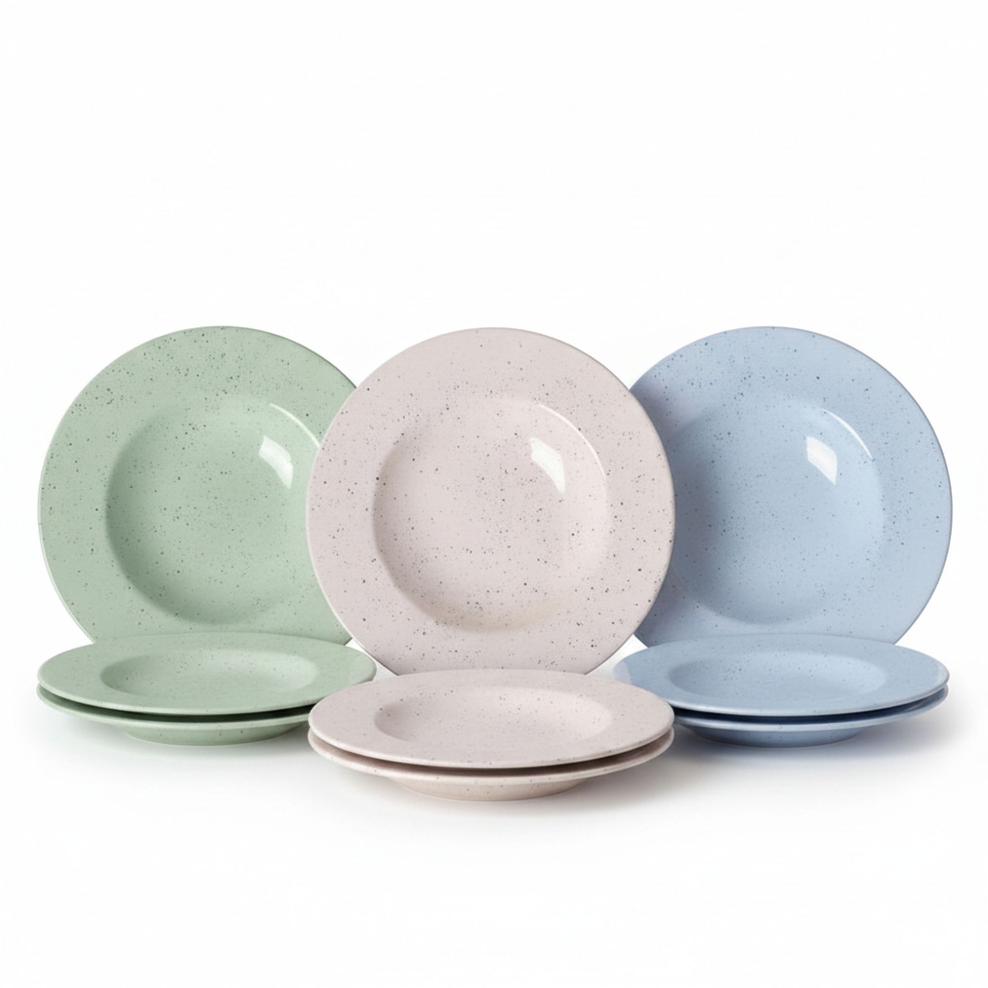 SANTA CLARA | Set de 6 Platos de Cerámica Stoneware Venetto y Piamonte, Platos Llanos para Pizza y Platos Hondos para Pasta, Vajilla Surtida para Mesa y Cocina, Apta para Microondas y Lavavajillas