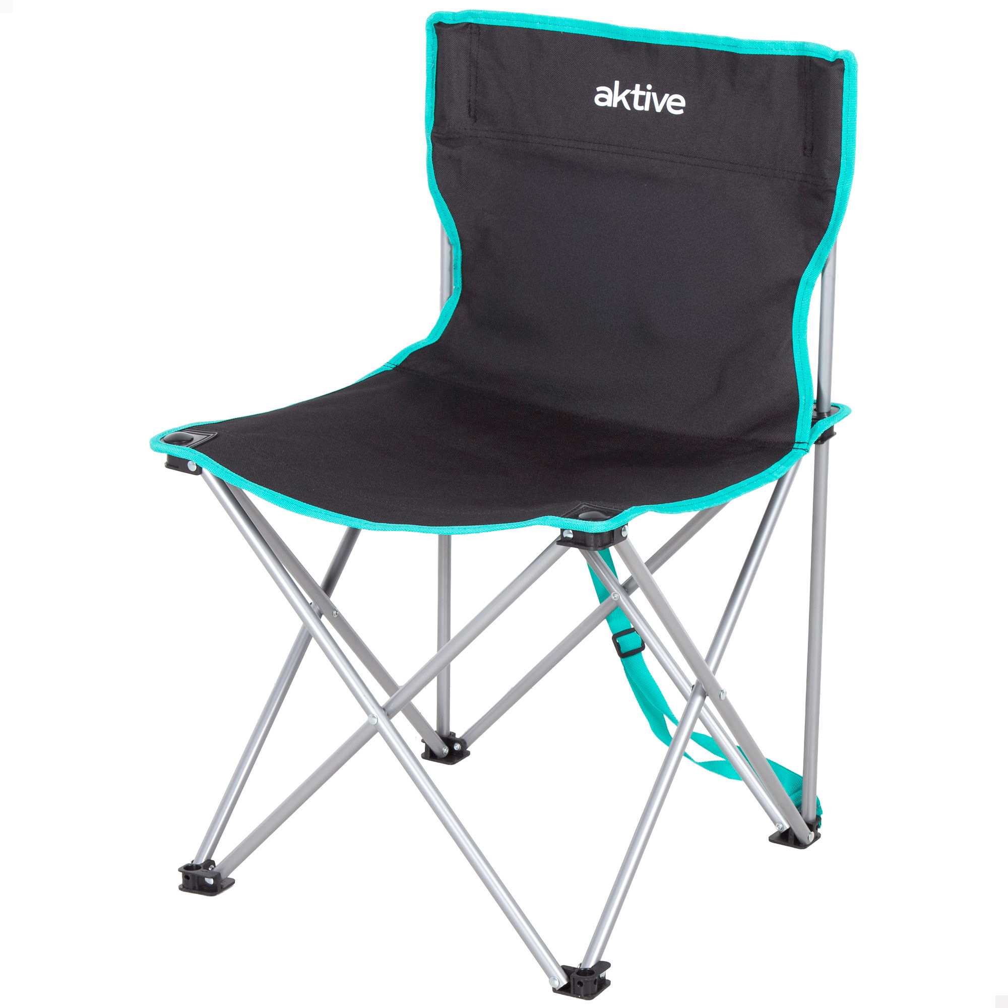 Aktive - Silla camping plegable, negro, 43x43x71 cm, estructura acero, tejido poliéster, topes antivuelco, soporta máx. 110 kg, asa de transporte, sillas exterior, plegado compacto, aire libre, packs camping