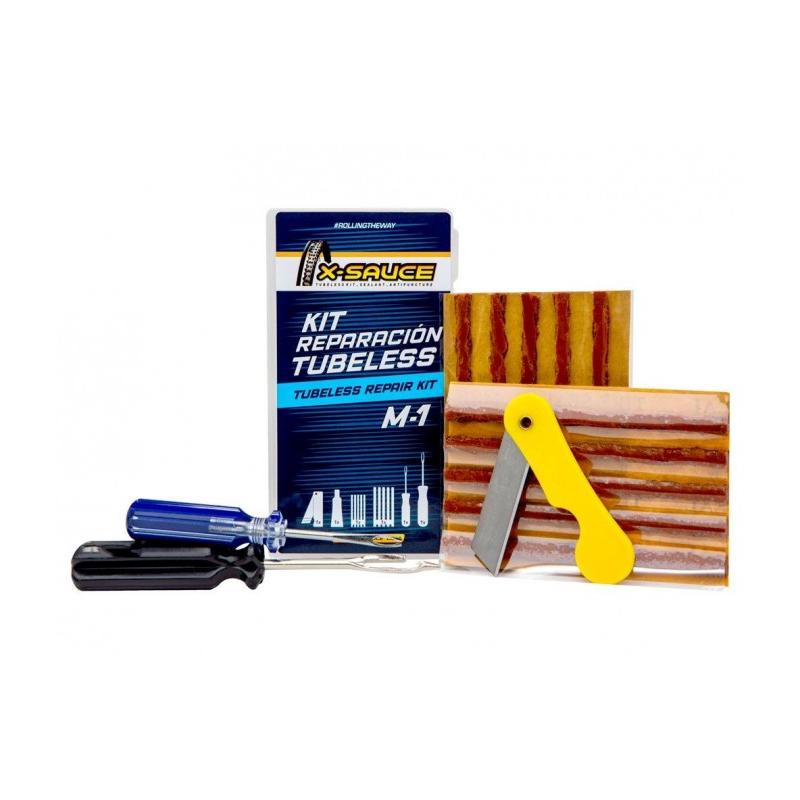 X-Sauce - Kit de reparación para bicicletas X-Sauce Kit con mechas de 3.5 mm y 6 mm, herramientas especializadas, cutter y pegamento para reparación profesional de rajas en llantas y cubiertas