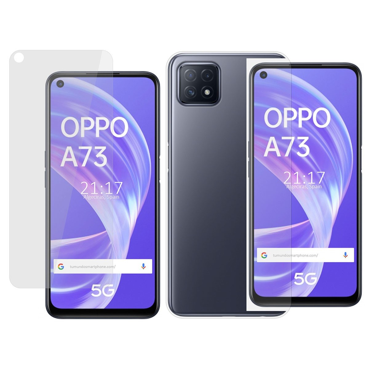 Tumundosmartphone Pack 2 En 1 Funda Gel Transparente + Protector Cristal Templado para Oppo A73 5G