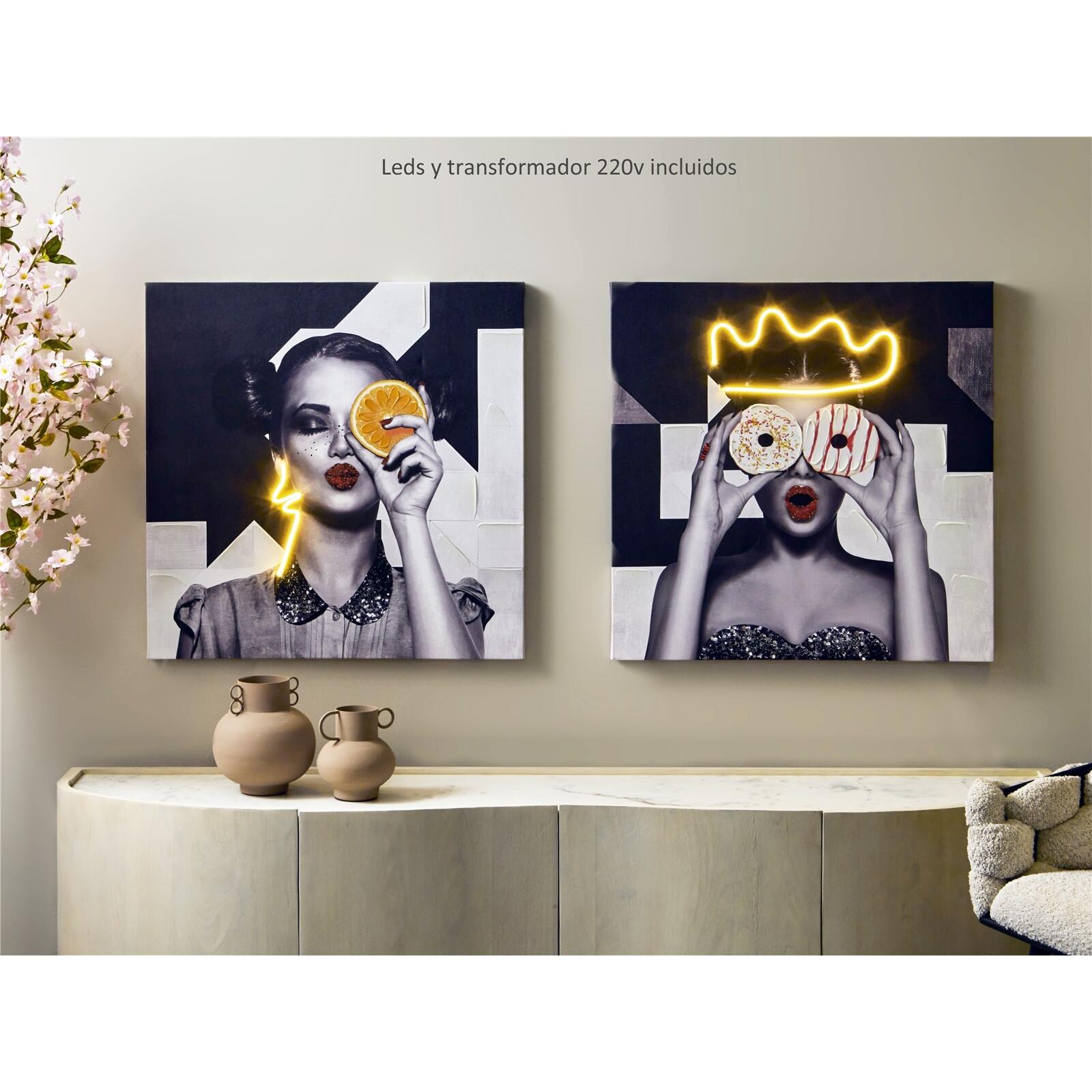Lienzo impr. estilo pop art 50% al oleo c/tiras led 70x70 cms. s/2 70x3x70 cms. El mejor complemento para tu hogar.