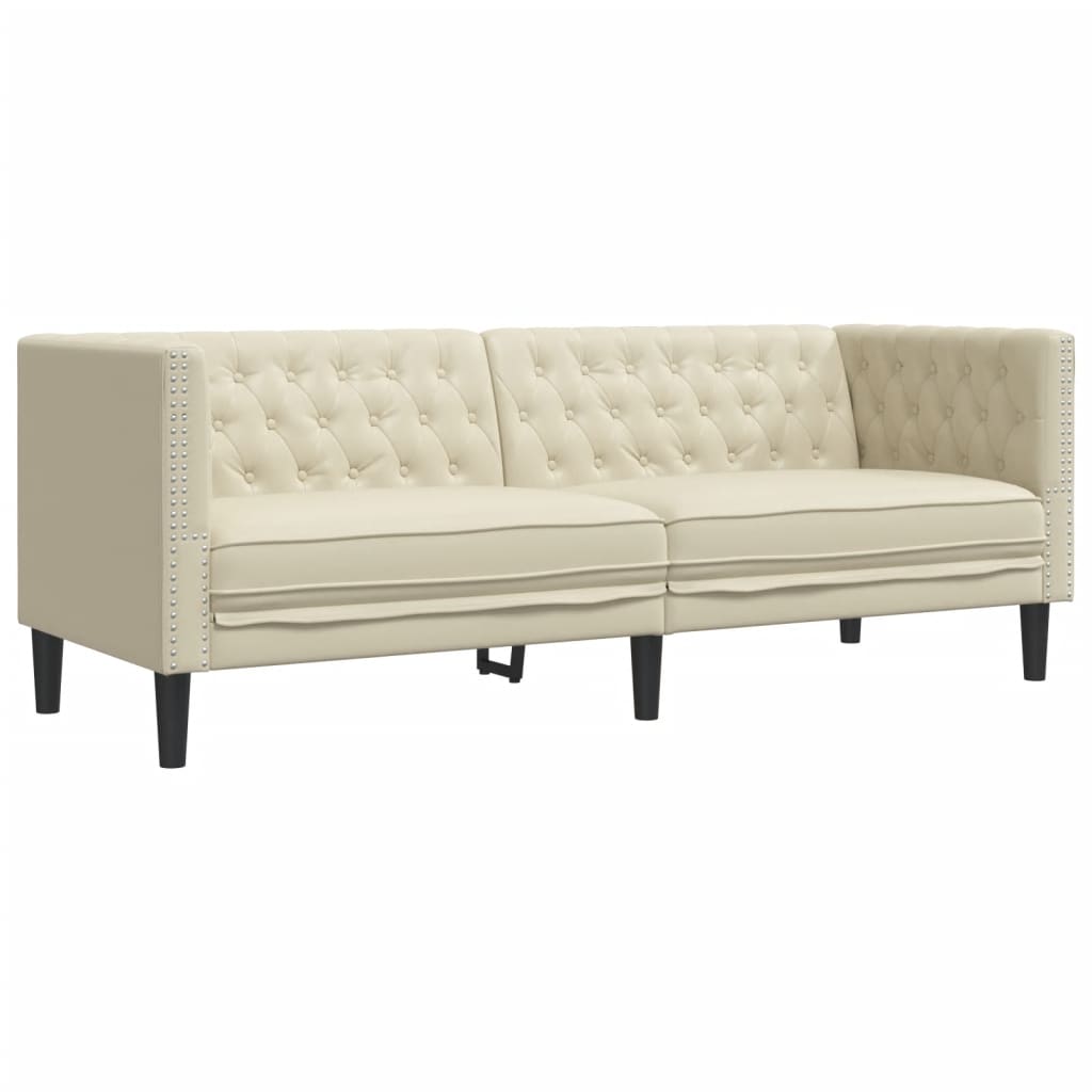 vidaXL Sofá Chesterfield de 3 plazas cuero artificial blanco crema