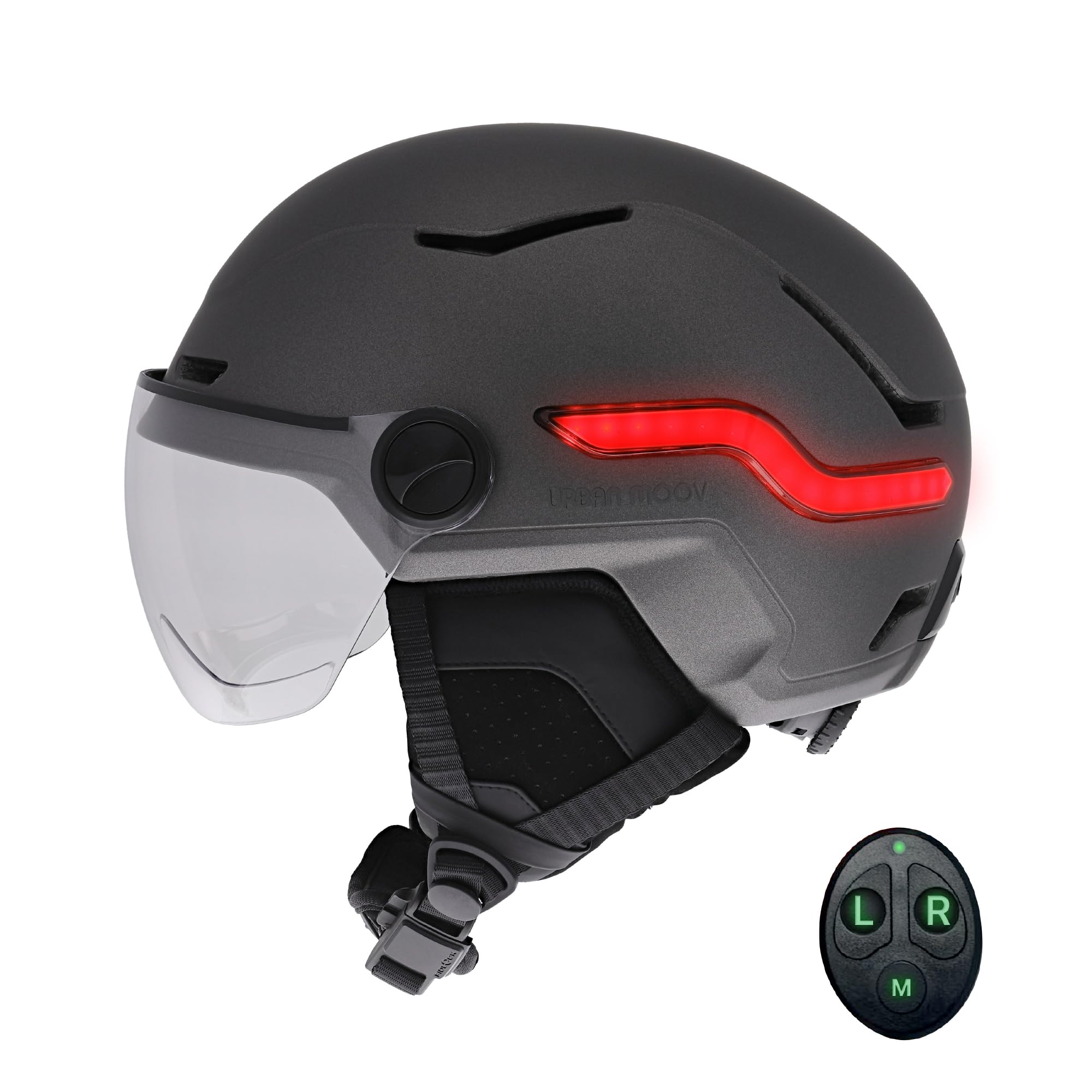 T'nB Vizion - Casco de bicicleta y patinete eléctrico para hombre y mujer, LED conectados, intermitentes a distancia, visera antirrayos UV, batería USB-C, talla M (circunferencia de la cabeza 55-58 cm