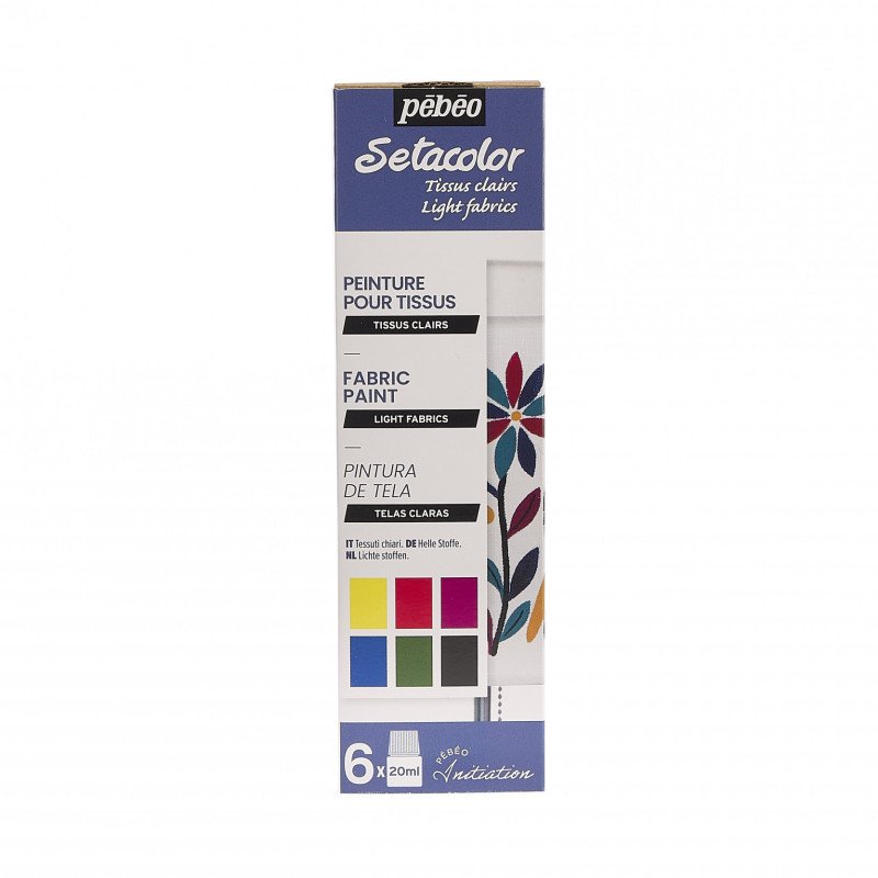 Setacolor, set iniciación de pintura para tejidos - Setacolor para telas claras- con 6 botes de 20ml. de Setacolor Transparente. Pebeo 756482