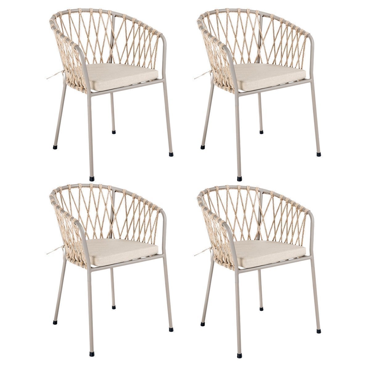 Pack de 4 sillas de jardín con cojín de acero y cuerda técnica LOLAhome
