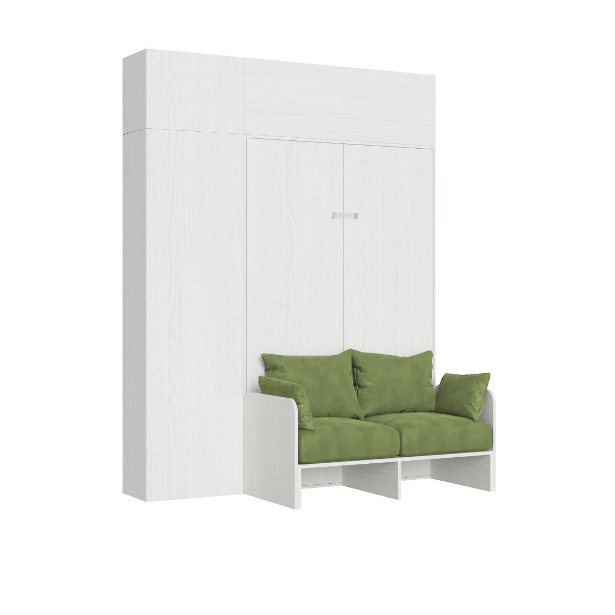 Cama doble plegable francesa Kentaro de 140 cm con sofá y muebles de fresno blanco, verde - Itamoby