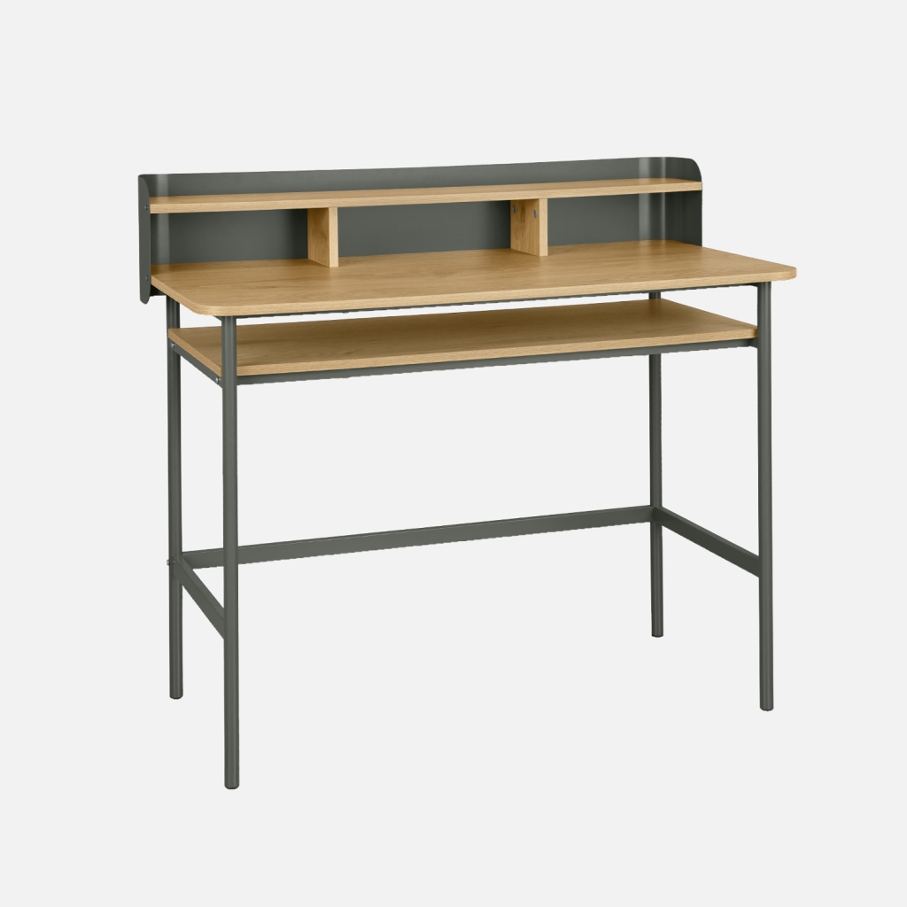sweeek - Escritorio de metal y decoración de madera con 3 nichos , Molto , 100x50x88
