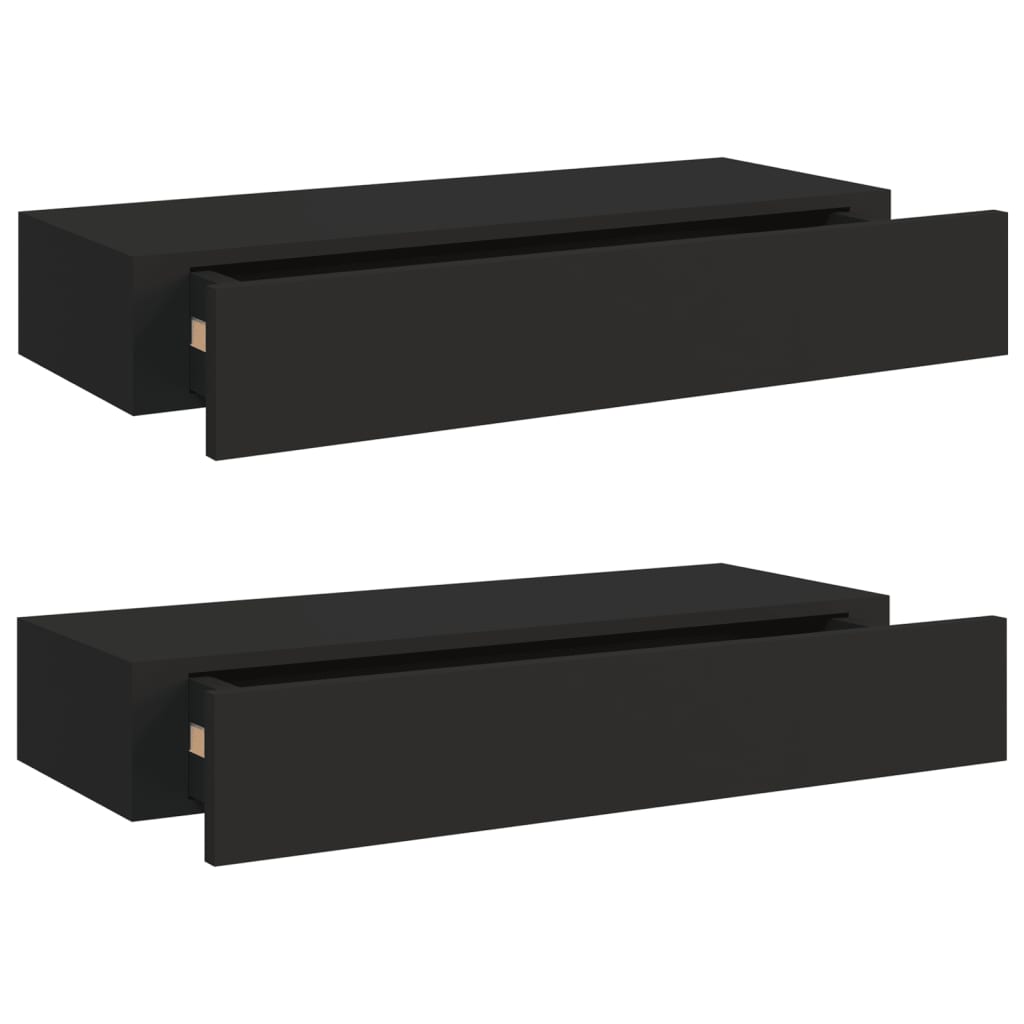 Vidaxl Estantes de Pared con Cajón 2 Uds MDF 60x23,5x10 Cm Blanco, Negro, Gris - Mueble Almacenaje Estantería para Oficina, Estudio, Sala de Estar, Dormitorio