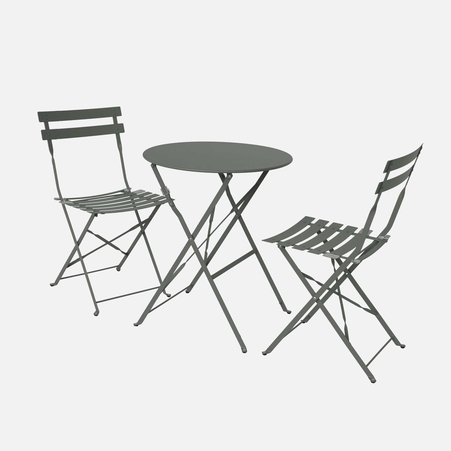 sweeek - Set mesa de jardín bistró plegable de acero con 2 sillas,  ø60cm , Emilia , 60x60x71