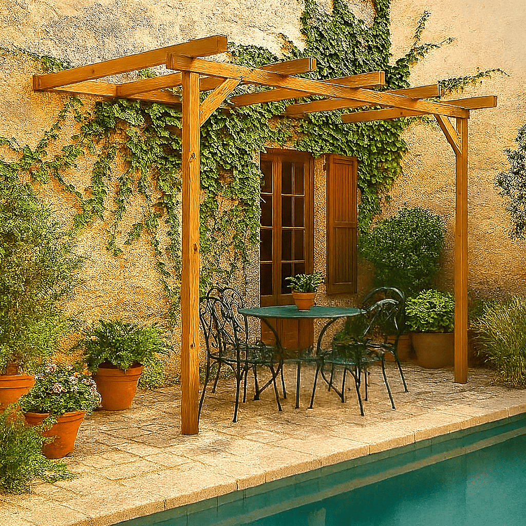 Pérgola de Madera de Pino Adosada Kai Tratada para Exterior - Dimensiones de 240x240x240 a 270 cm - VidaHuerto