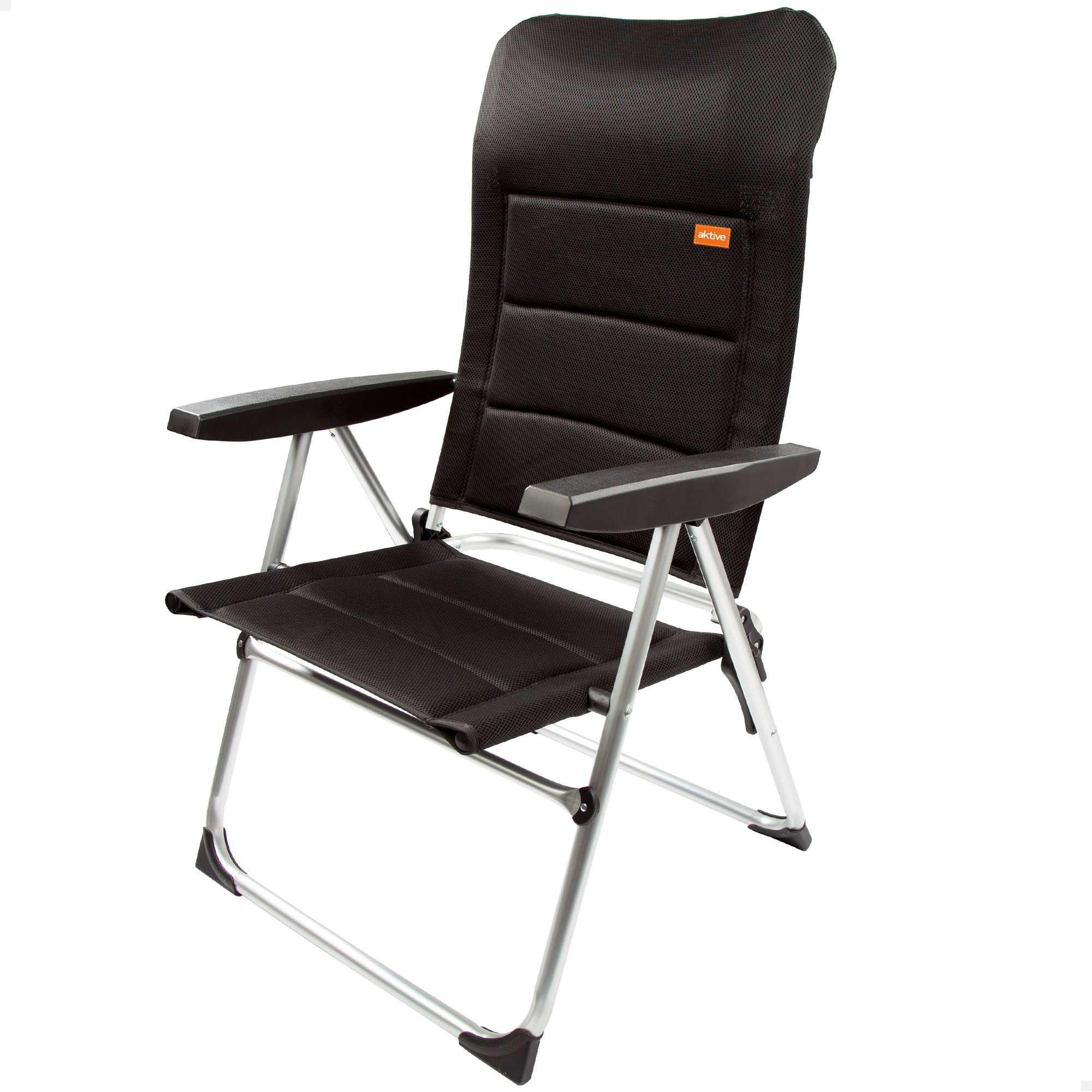 Aktive - Silla Plegable Acolchada Premium, color negra, para exterior, medidas 49x59x105 cm, de aluminio, antivuelco, Peso máx 110 kg
