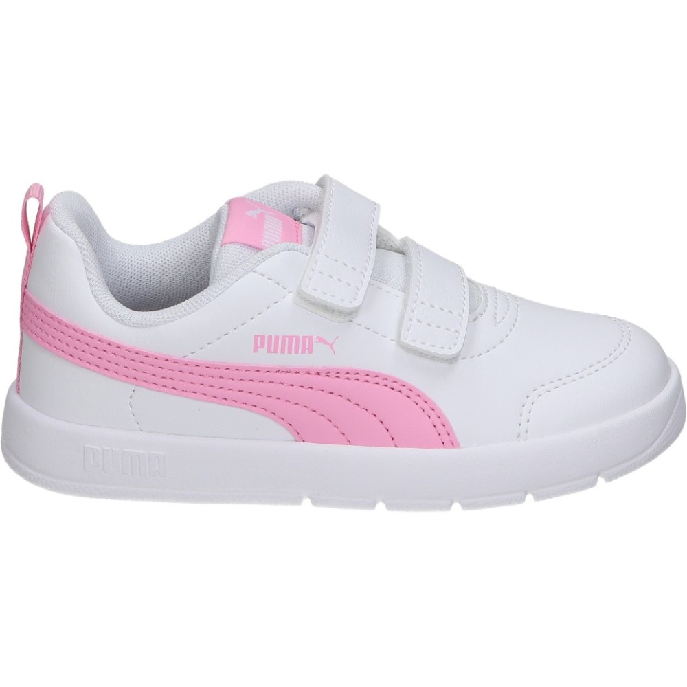 PUMA | Zapatillas Puma Courtflex V3 Infantiles – Deportiva Blanca con Detalles en Rosa – Sneakers con Cierre de Doble Velcro – Cómodas y Ligeras – Versátiles – Modelo 310252-09