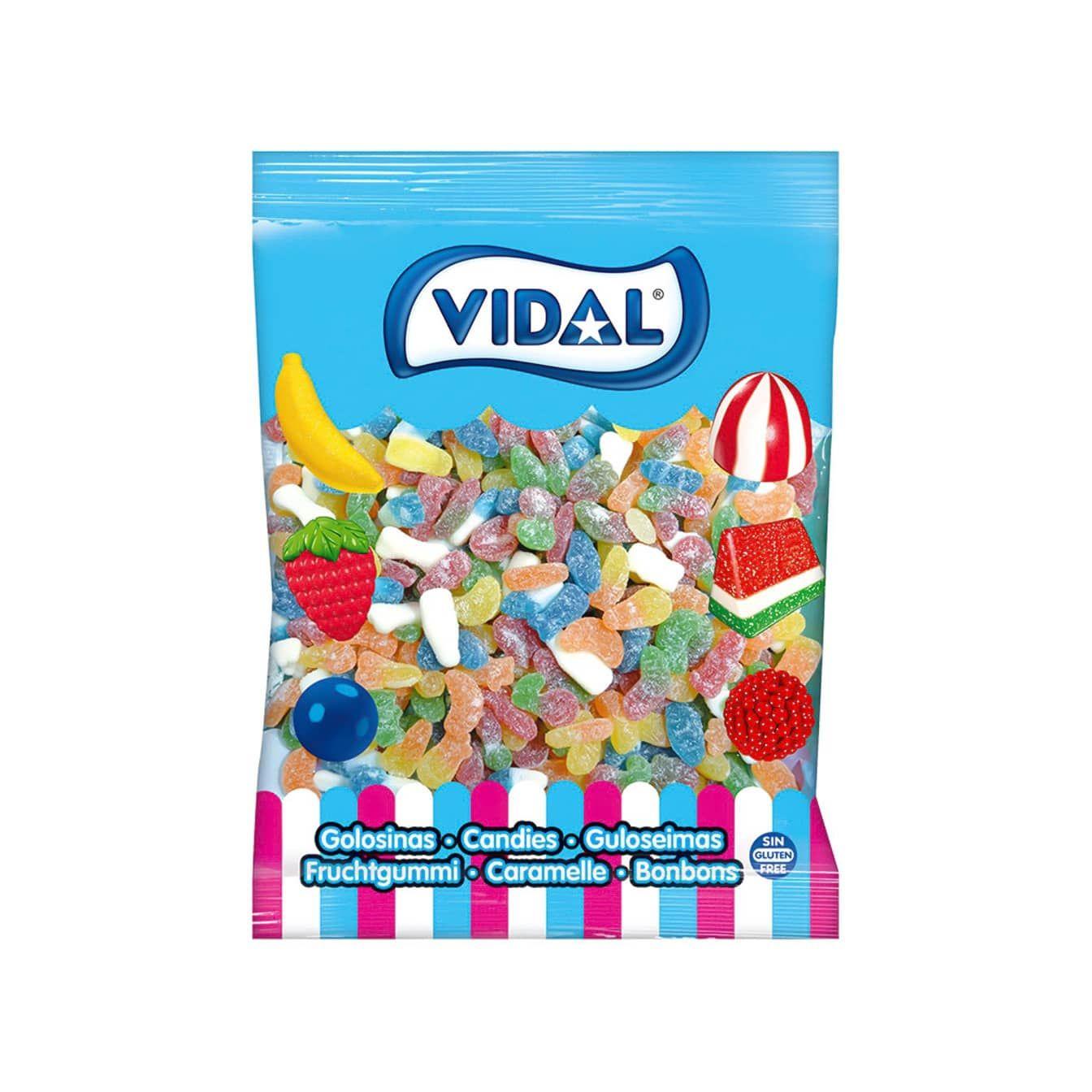 Golosinas Vidal Multisurtido Azúcar bolsa 1 Kg - Delicioso mix de golosinas con las mini delicias más apreciadas de Vidal con una cobertura de azúcar. Deliciosos sabores a cereza, limón, plátano, naranja, fresa - Sin gluten y sin grasa