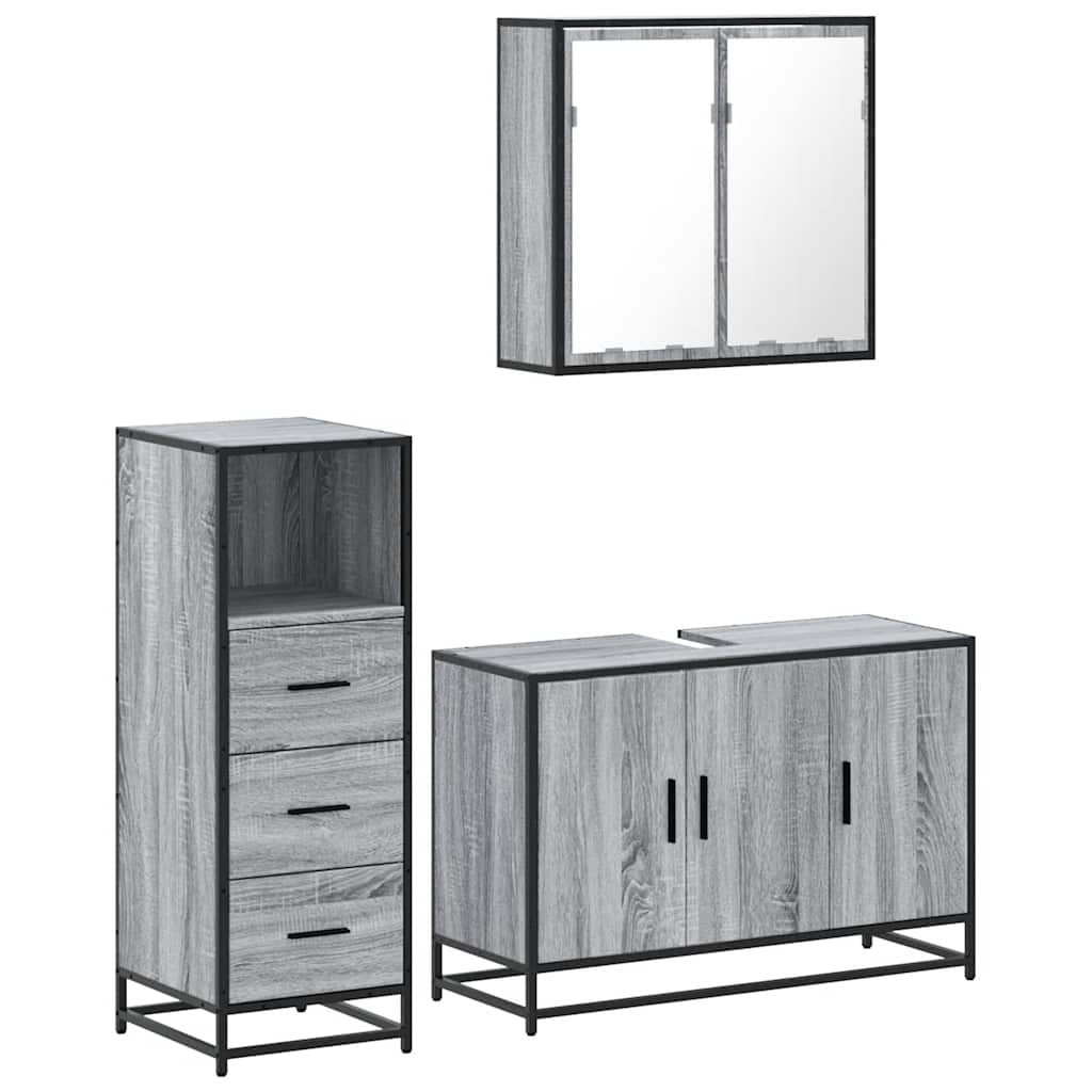 vidaXL Set de muebles de baño 3 pzas madera contrachapada gris sonoma