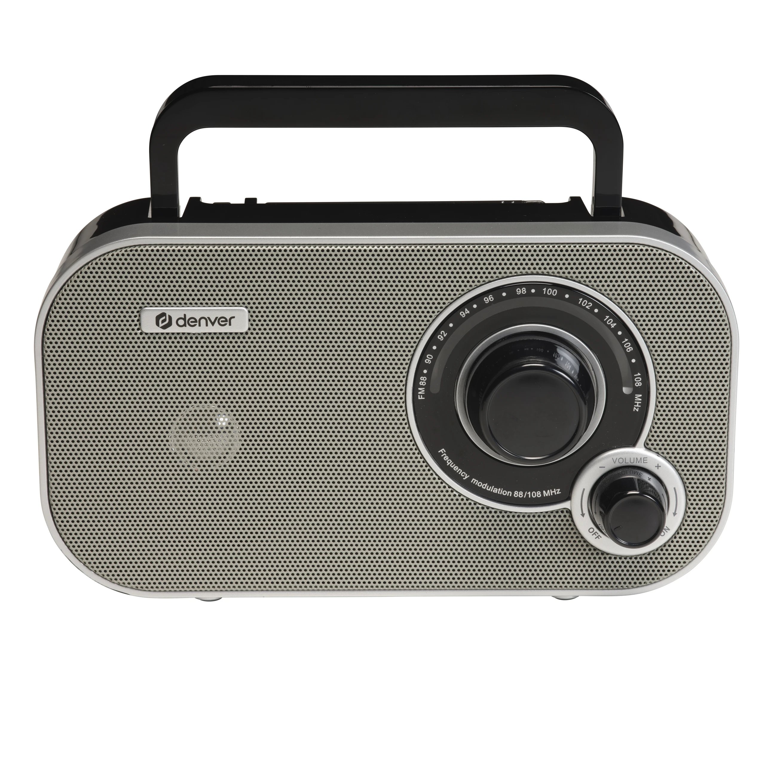 Denver - Radio portátil TR-51GR con sintonizador analógico, alimentación por cable o pilas, diseño compacto gris para uso doméstico y exterior