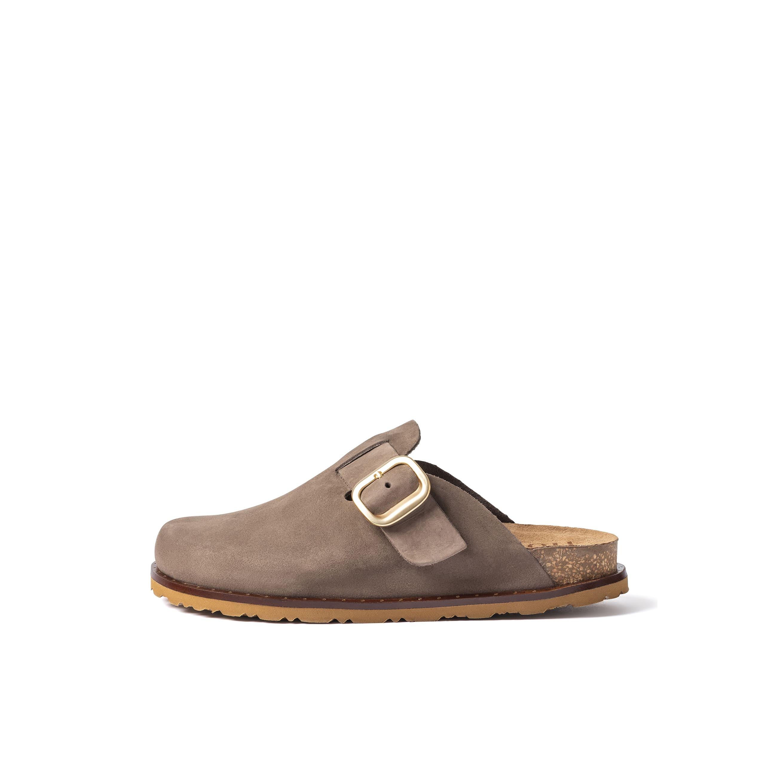 YOKONO Zueco plano BOLUS-599 MARRÓN CLARO | Zapatos mujer Primavera-Verano | Piel vacuna  Nobuck | 3 CM
