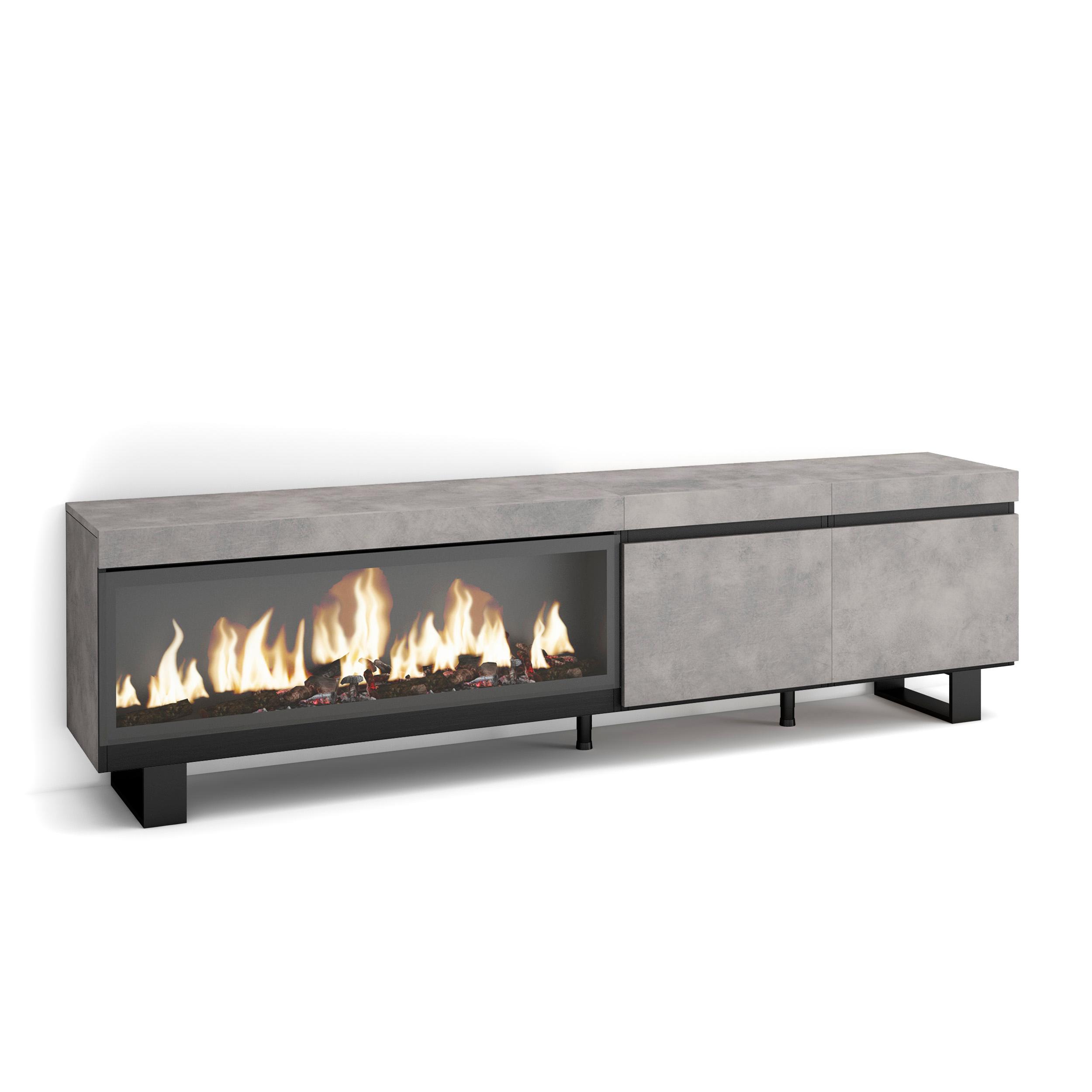Skraut Home, Mueble TV de salón, 208x35x57cm, Fuego Led XXL efecto 3D, Veteado de madera, Tacto poroso de alta calidad